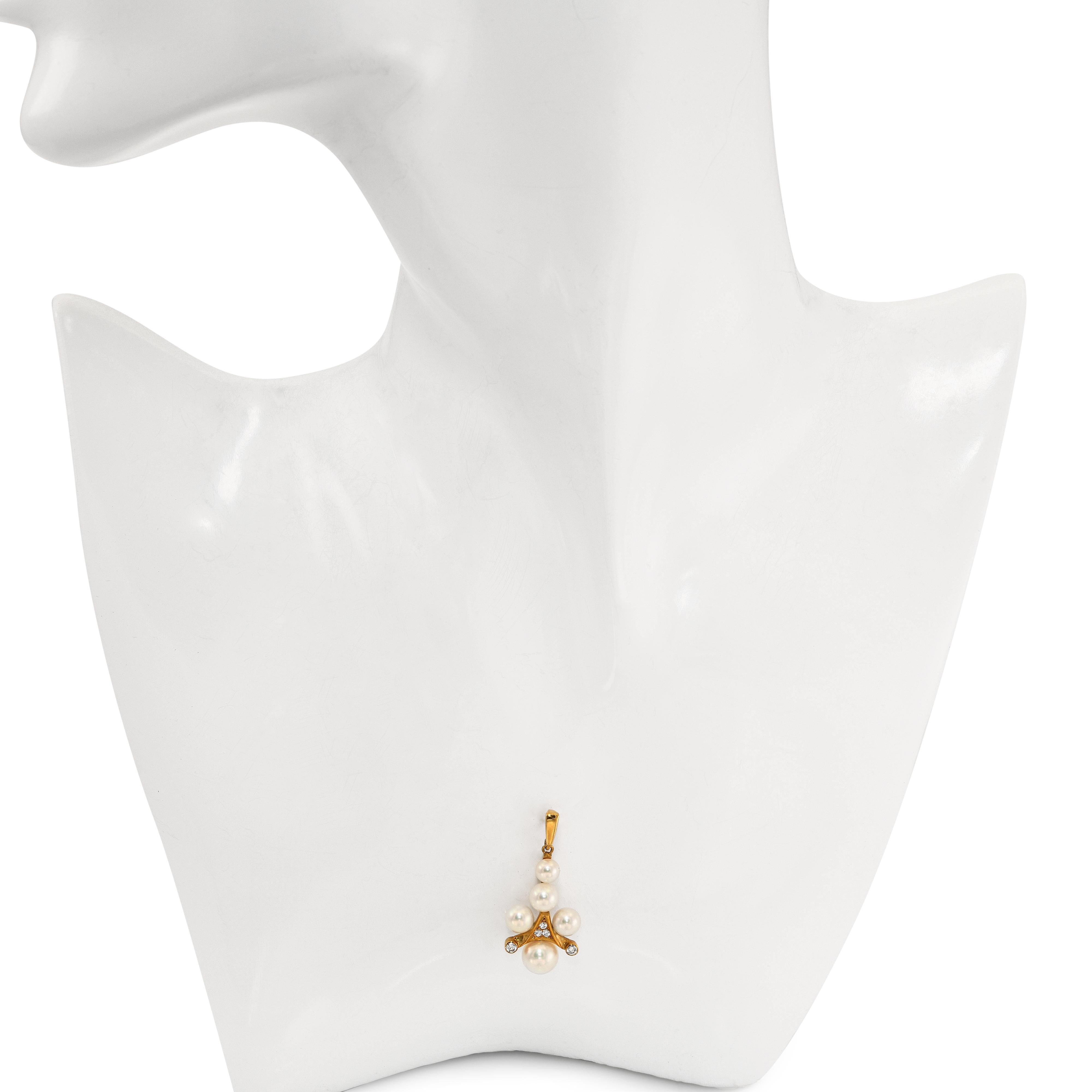 Vintage Mikimoto 18k Yellow Gold Akoya Cultured Pearl and Diamond Pendant