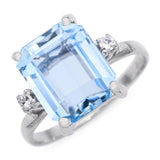 Vintage 18k White Gold 2.80ct Aquamarine and Diamond Ring