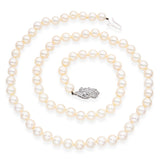 Vintage White Gold Diamond Clasp Pearl Necklace