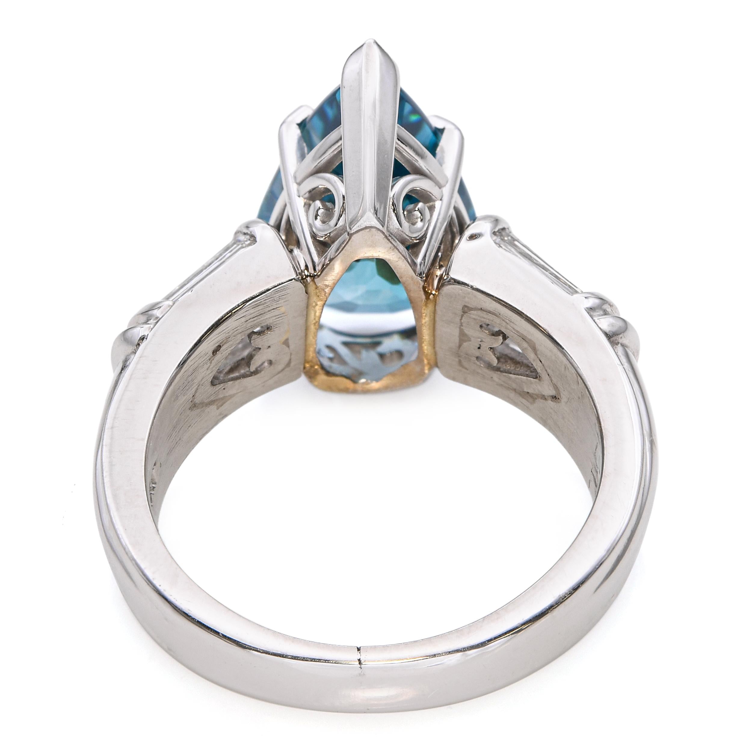 Scott Kay Platinum 1.2tcw Diamond and 5.93ct Blue Zircon Ring