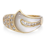 Vintage 14k Yellow Gold Diamond and Carved Mother of Pearl Ring
