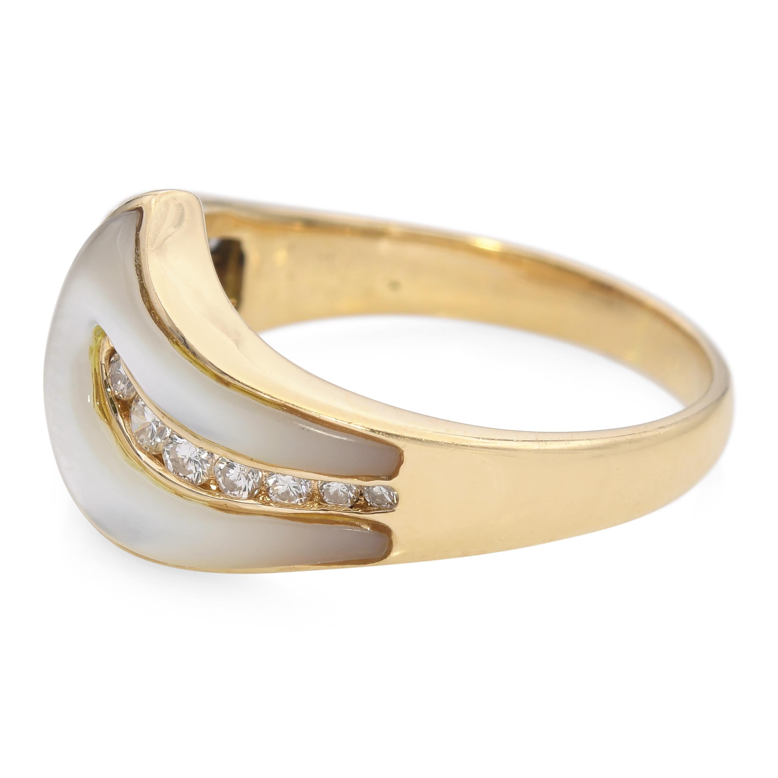 Vintage 14k Yellow Gold Diamond and Carved Mother of Pearl Ring