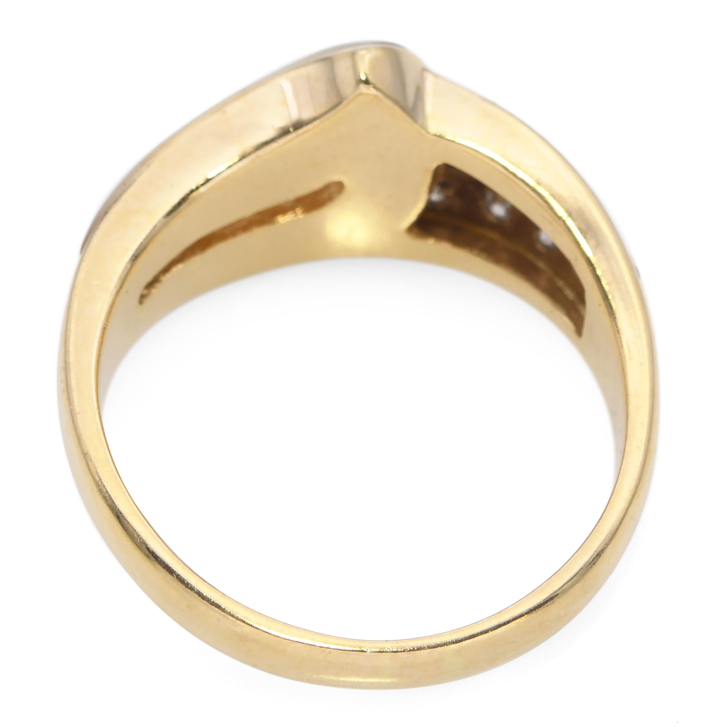 Vintage 14k Yellow Gold Diamond and Carved Mother of Pearl Ring