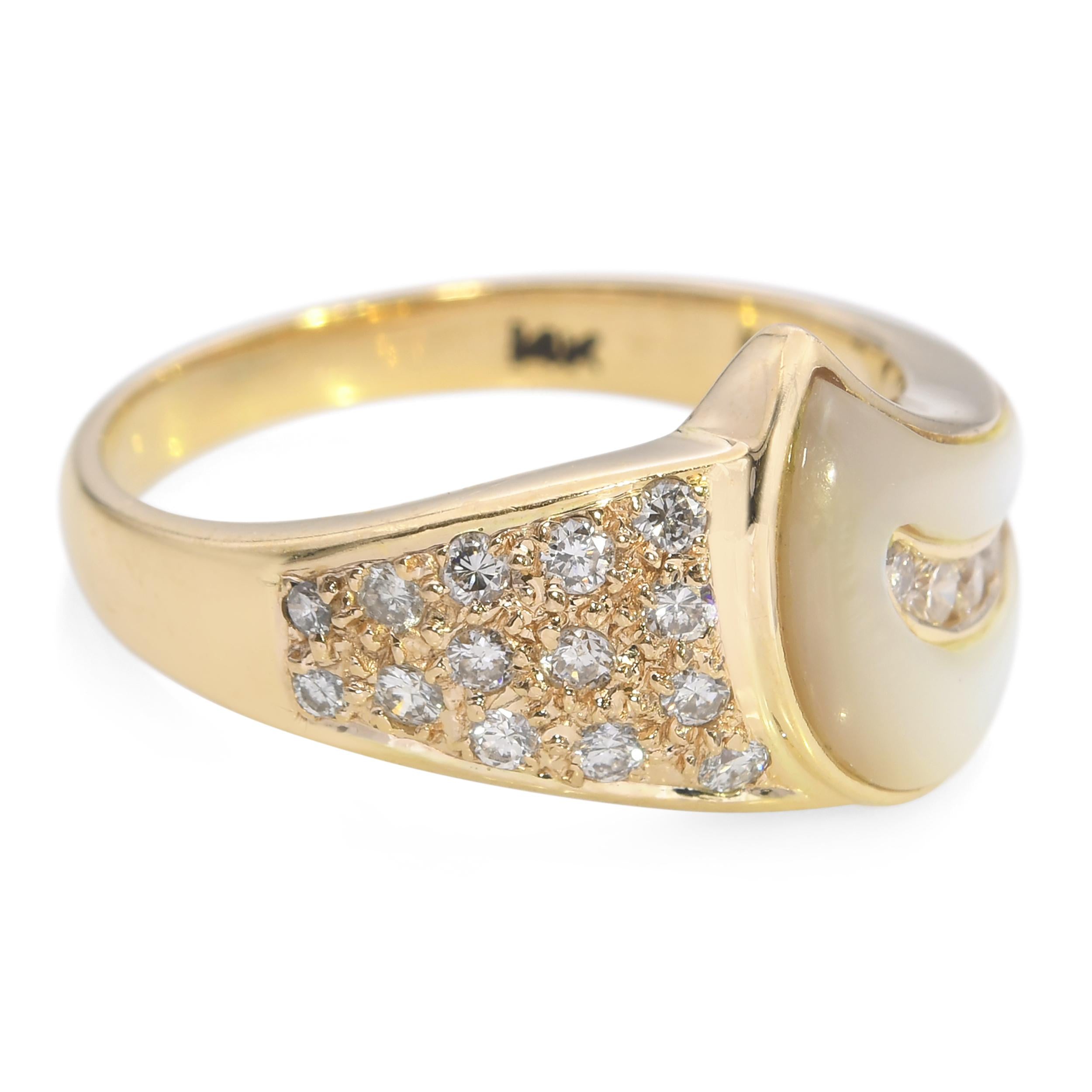 Vintage 14k Yellow Gold Diamond and Carved Mother of Pearl Ring