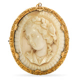 Antique Gold Filled Carved Bone Cameo Brooch