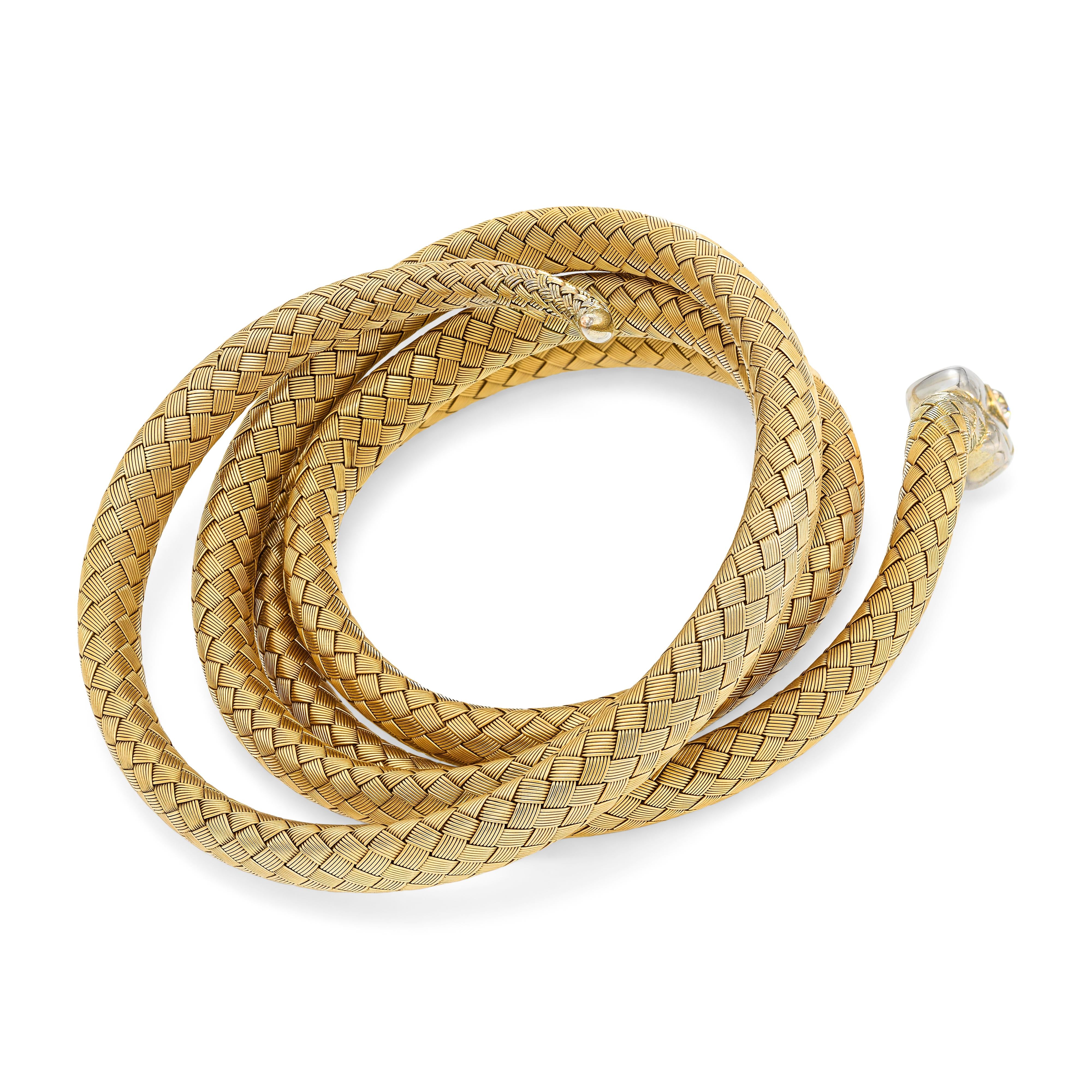Vintage 18k Yellow and 14k White Gold and Diamond Snake Bracelet