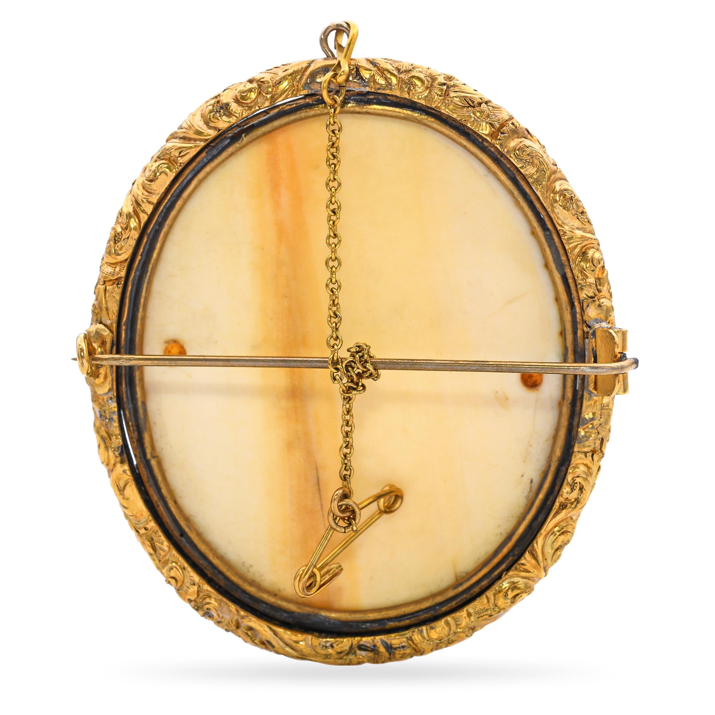 Antique Gold Filled Carved Bone Cameo Brooch