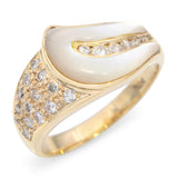 Vintage 14k Yellow Gold Diamond and Carved Mother of Pearl Ring