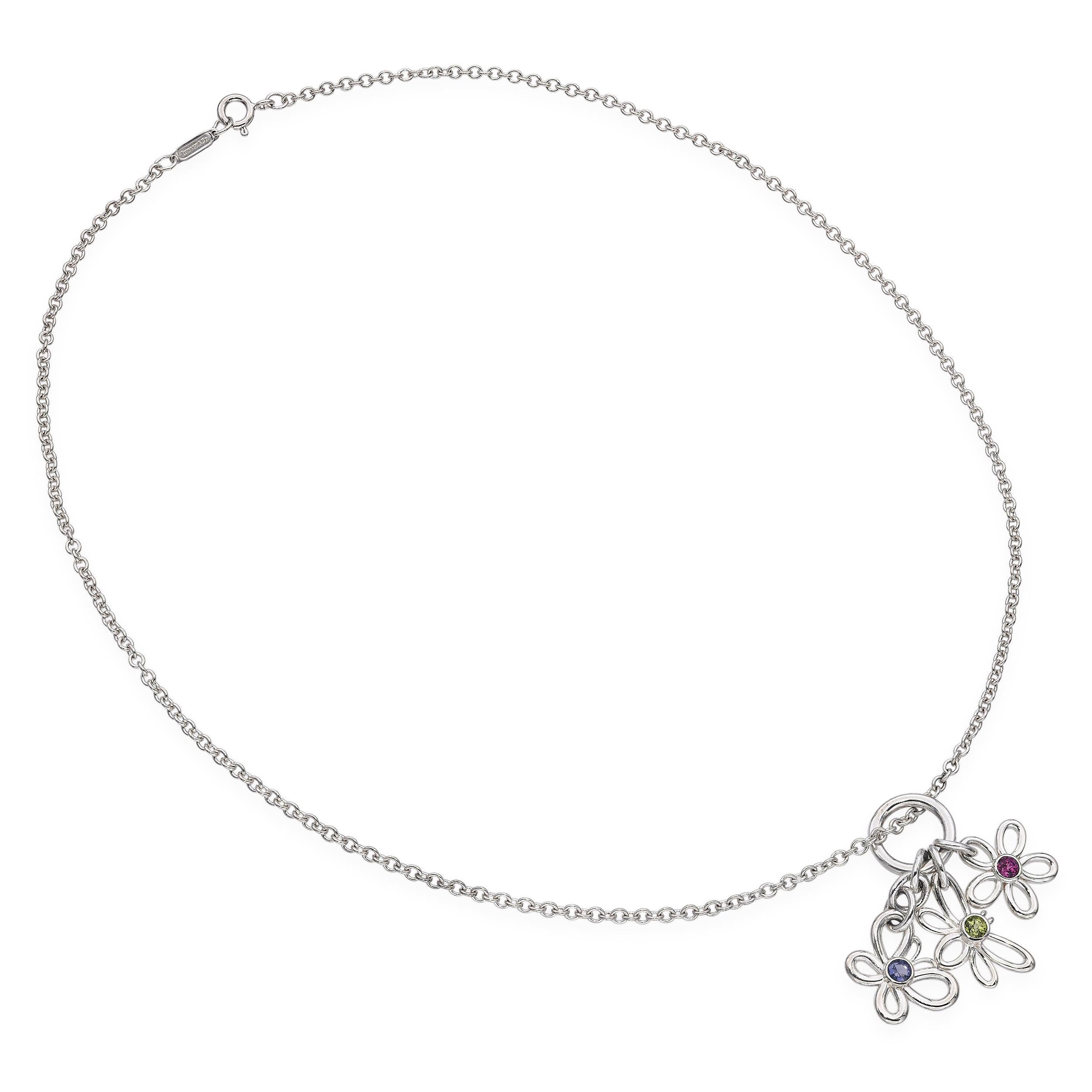 Tiffany & Co. Sterling Silver Multi Stone Flower Butterfly Necklace