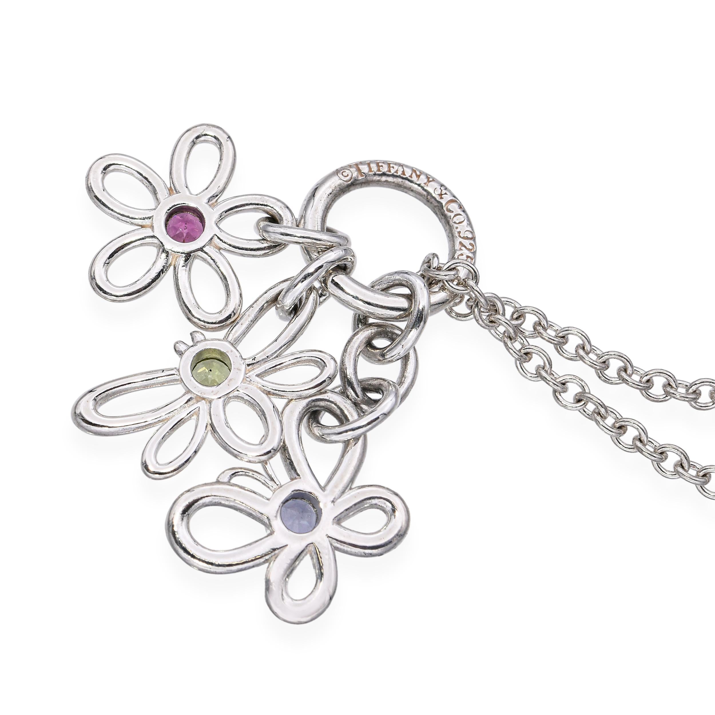 Tiffany & Co. Sterling Silver Multi Stone Flower Butterfly Necklace