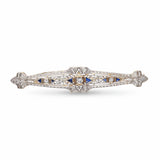 Art Deco 14k White Gold Diamond & Sapphire Brooch