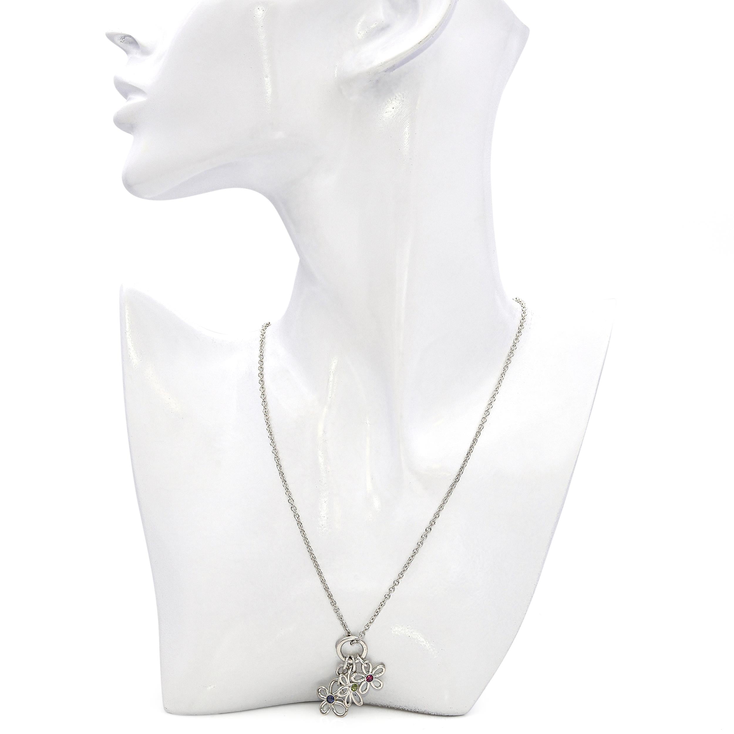 Tiffany & Co. Sterling Silver Multi Stone Flower Butterfly Necklace