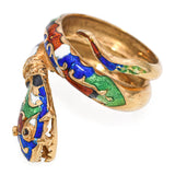 Vintage 14k Yellow Gold Enamel Coiled Snake Ring