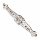 Art Deco 14k White Gold Diamond & Sapphire Brooch