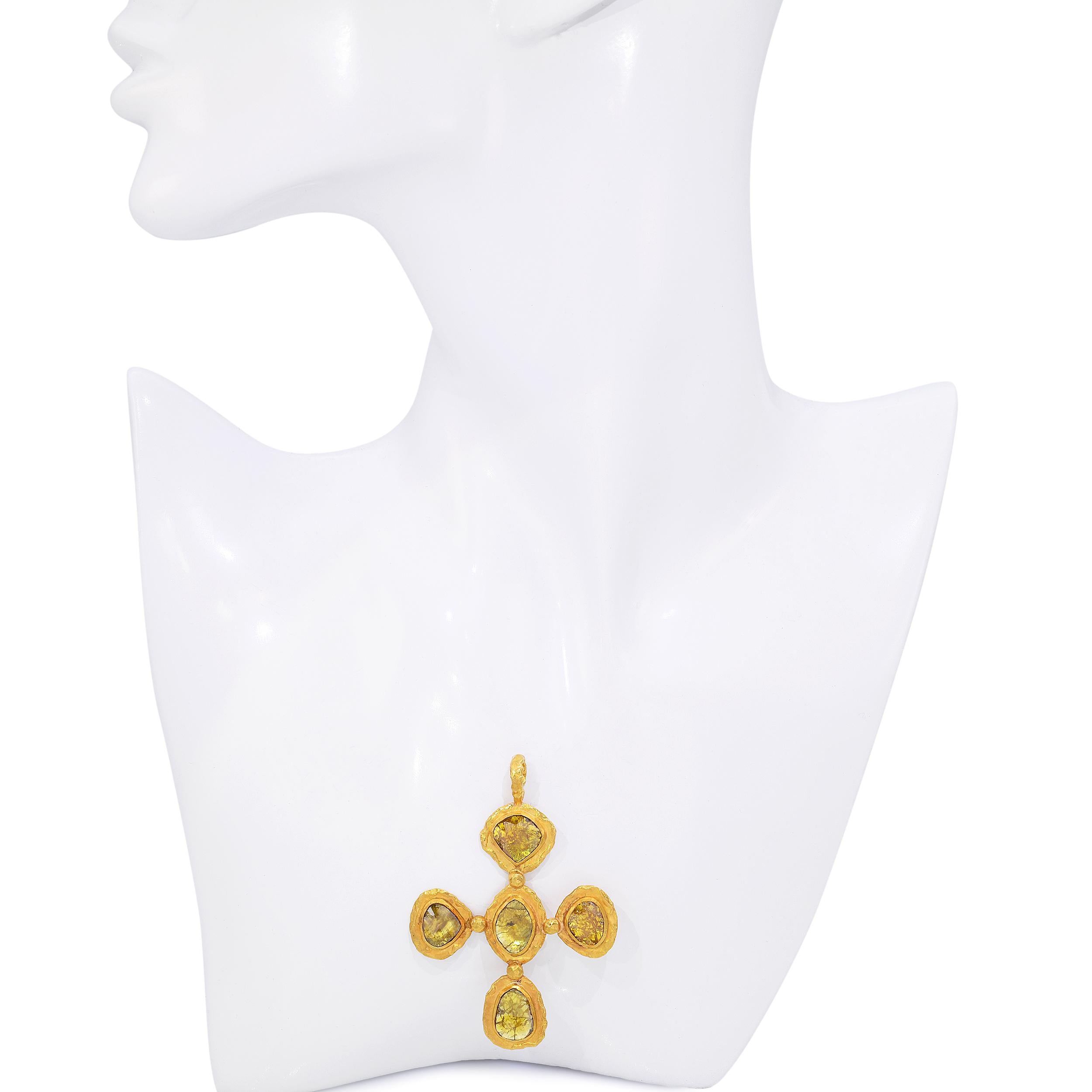 Jamie Joseph 21k Yellow Gold Yellow Polki Diamond Cross Pendant