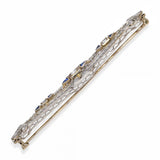 Art Deco 14k White Gold Diamond & Sapphire Brooch
