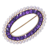Vintage 14k Yellow Gold 2.42tcw Amethyst and Pearl Brooch