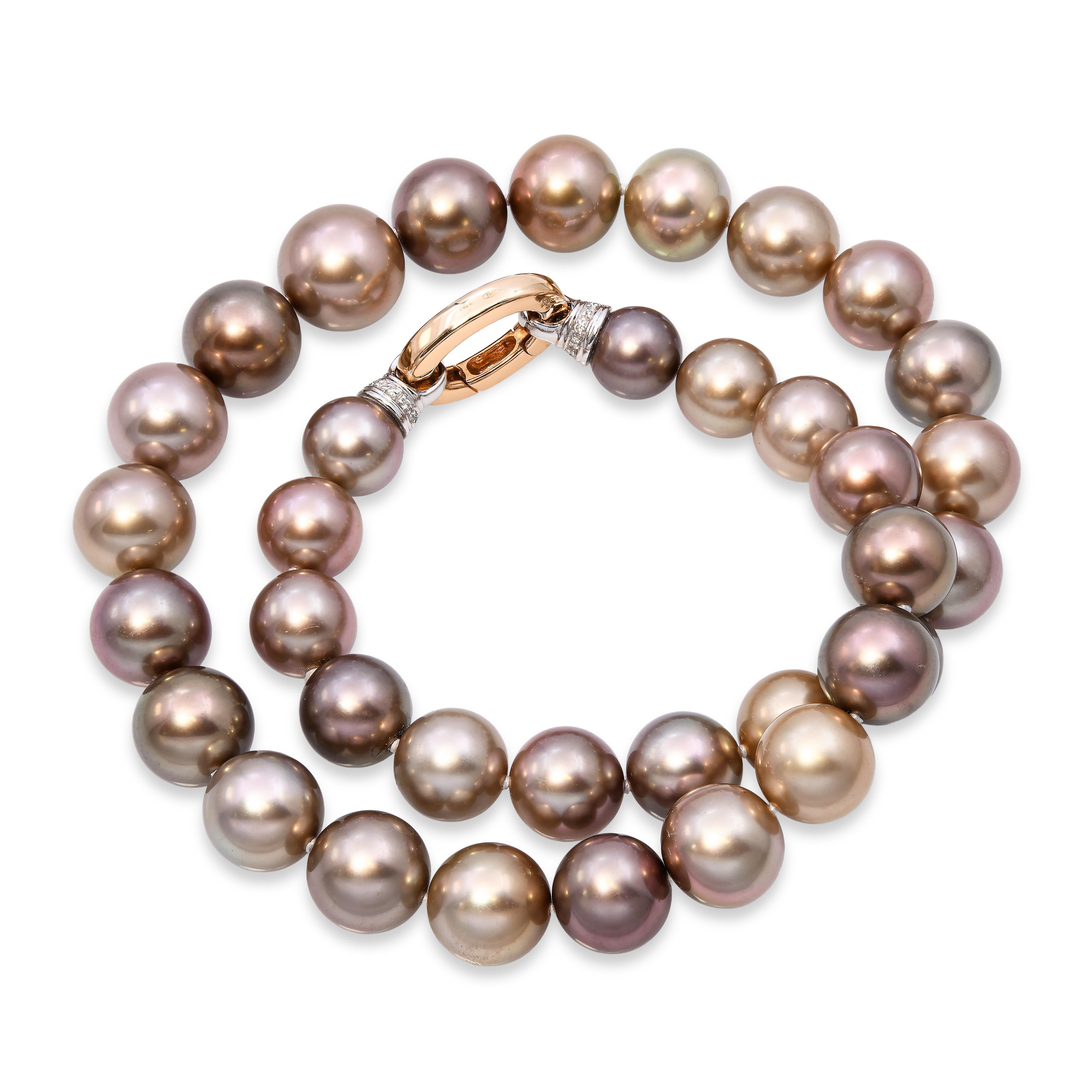 18k Yellow Gold Tahitian Pearl and Diamond Strand Necklace