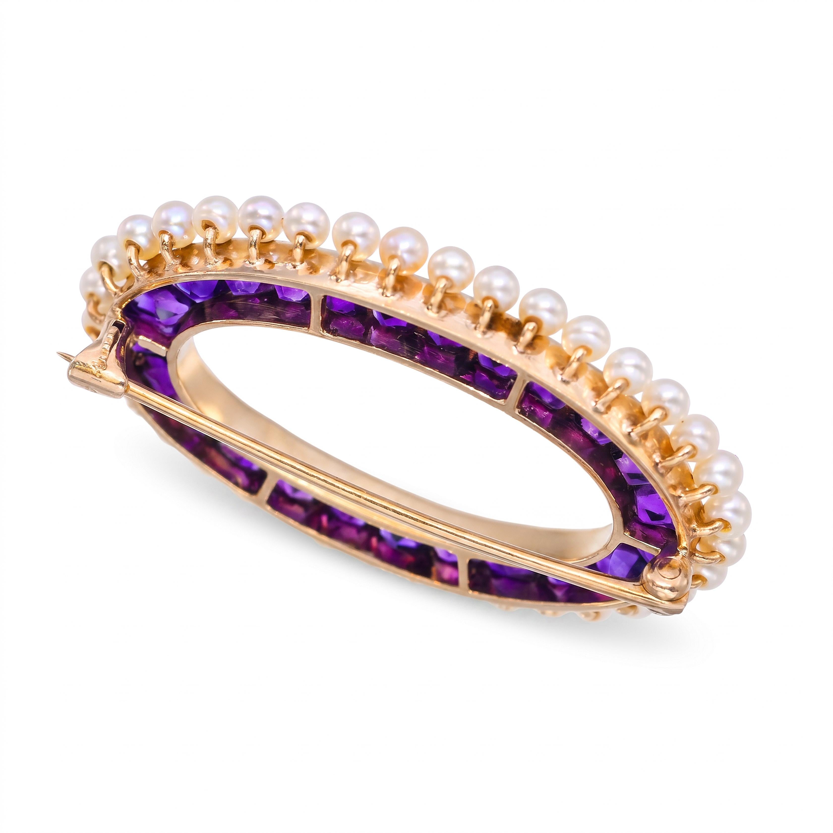 Vintage 14k Yellow Gold 2.42tcw Amethyst and Pearl Brooch