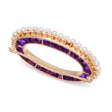 Vintage 14k Yellow Gold 2.42tcw Amethyst and Pearl Brooch