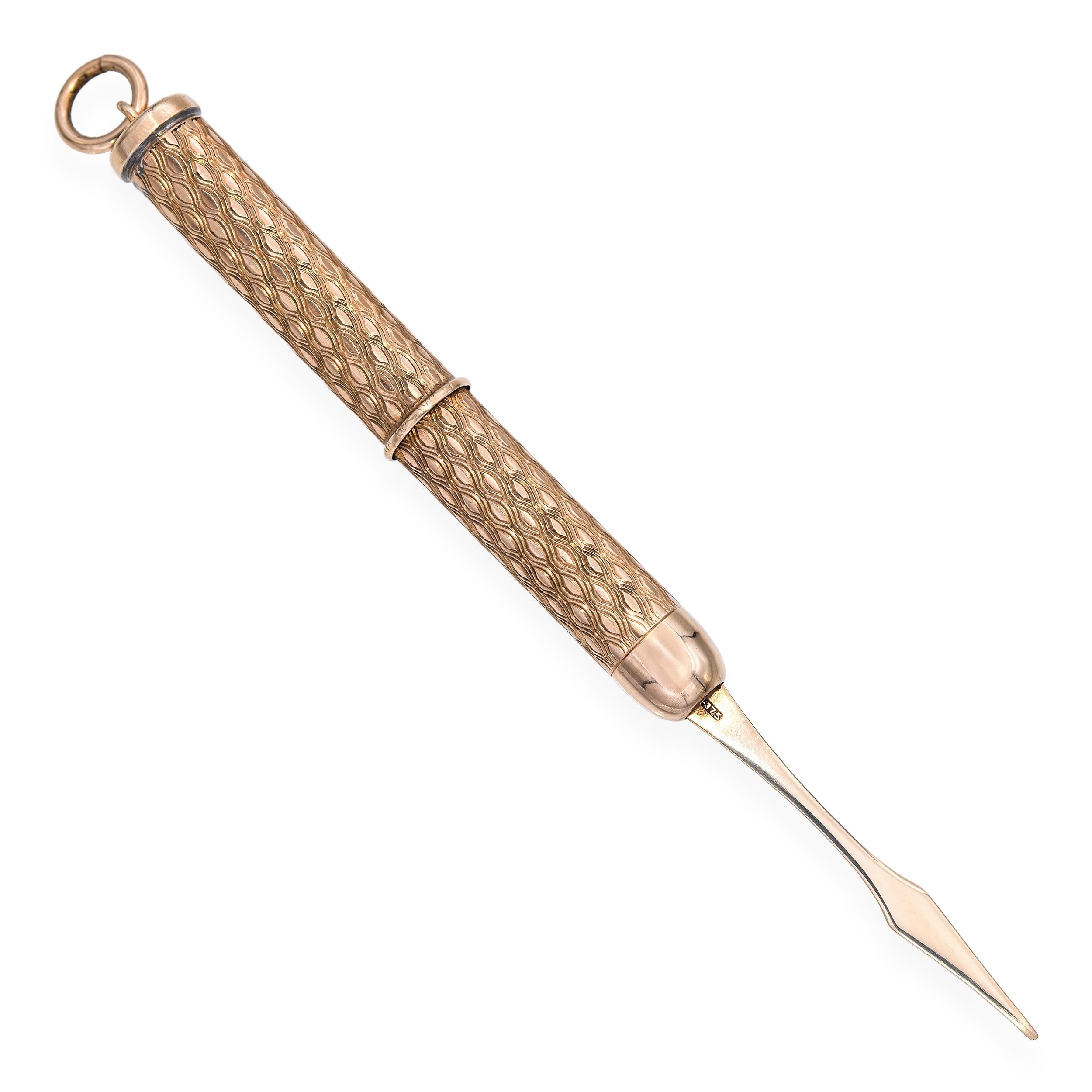 Vintage 9k Yellow Gold Twist Action Toothpick Pendant