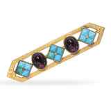 Antique 14k Yellow Gold Faceted Turquoise and Almandine Garnet Bar Brooch