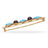 Antique 14k Yellow Gold Faceted Turquoise and Almandine Garnet Bar Brooch