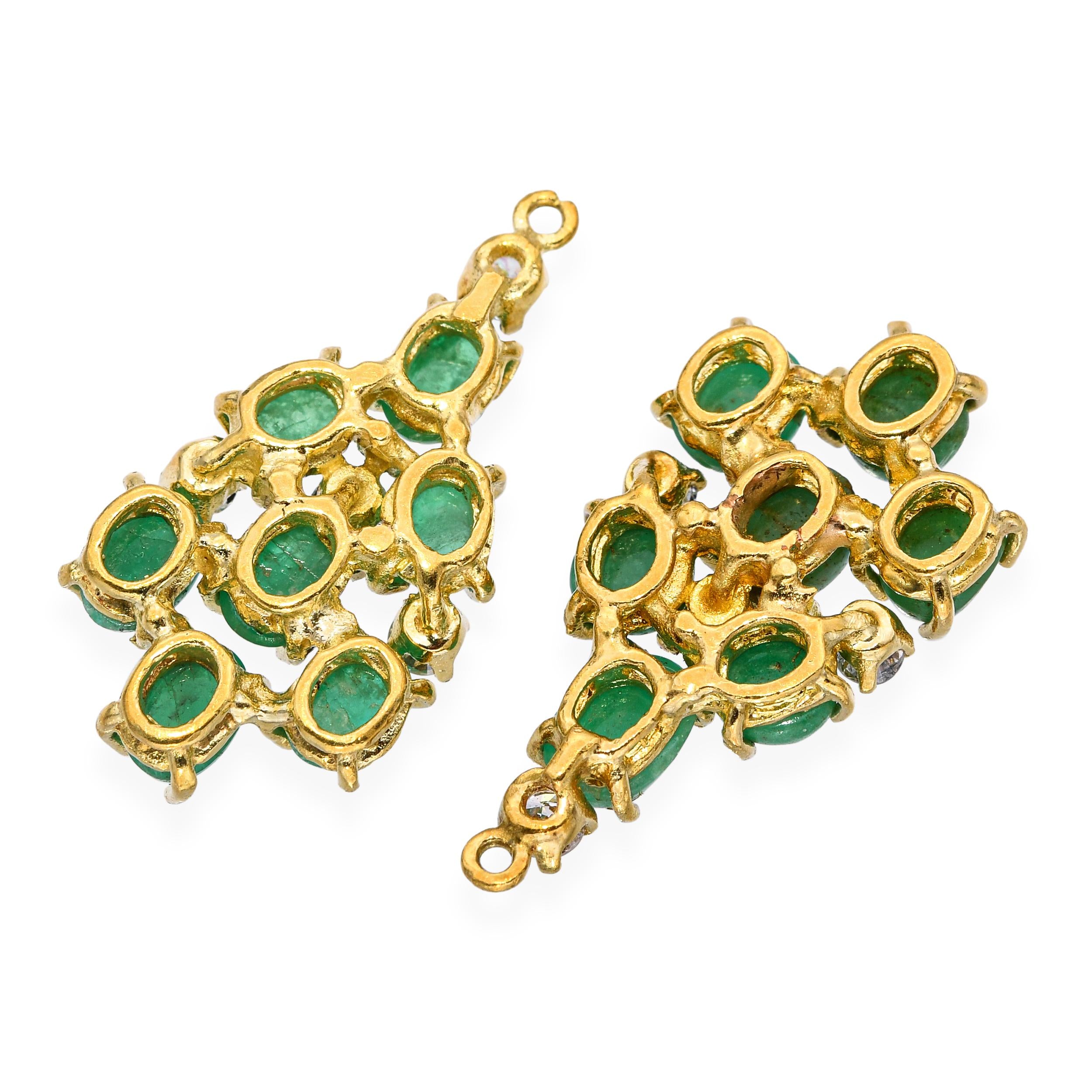 Vintage 18k Yellow Gold Emerald and Diamond Earring Jackets
