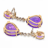 Vintage 14k Yellow Gold 29.58tcw Amethyst & Diamond Drop Earrings