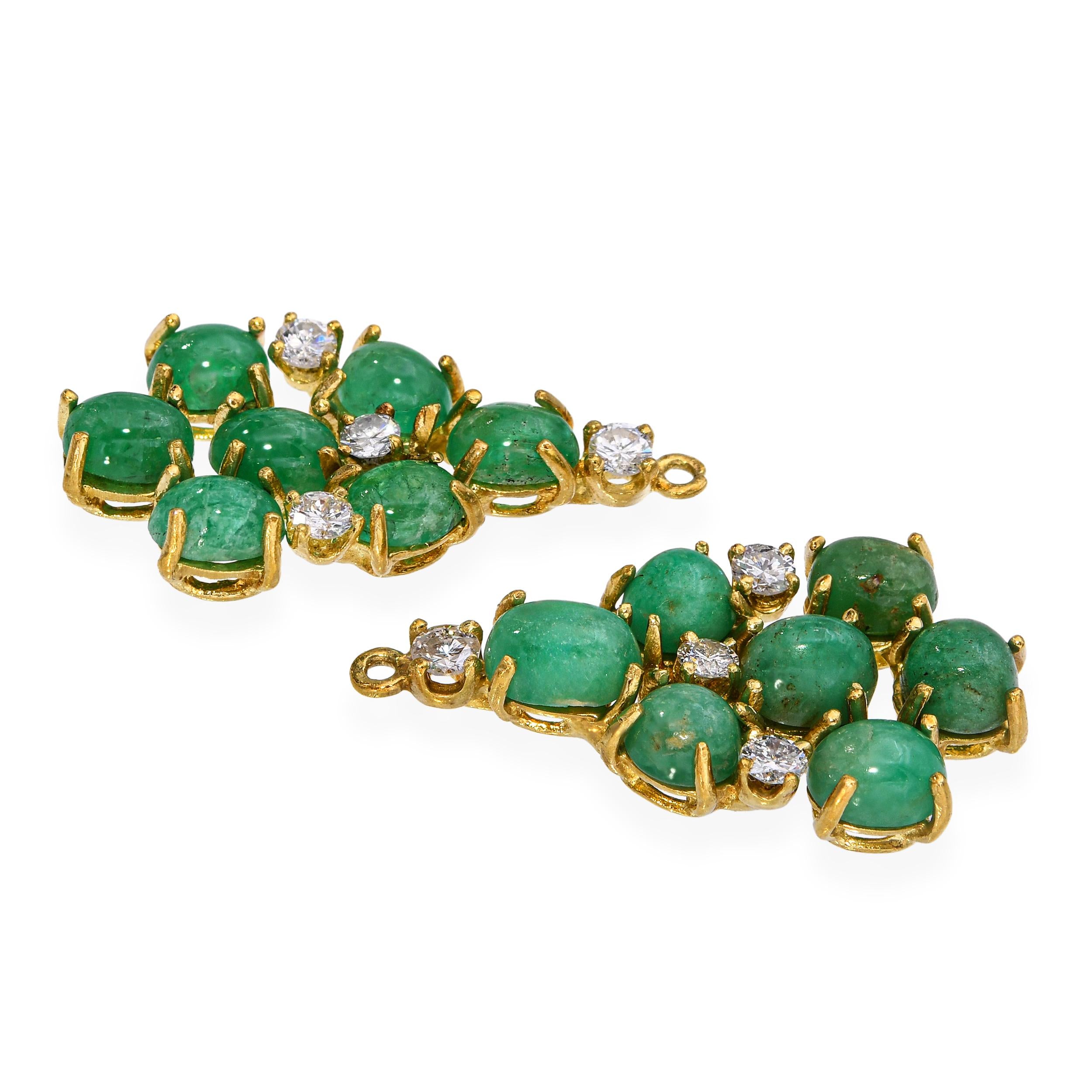 Vintage 18k Yellow Gold Emerald and Diamond Earring Jackets