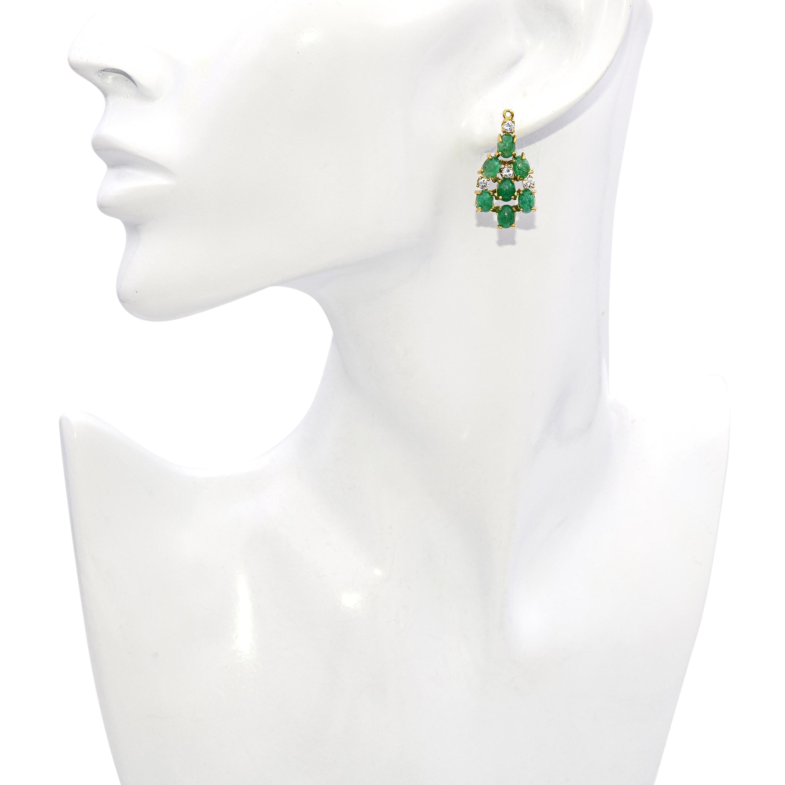 Vintage 18k Yellow Gold Emerald and Diamond Earring Jackets