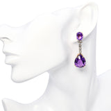 Vintage 14k Yellow Gold 29.58tcw Amethyst & Diamond Drop Earrings