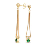 14k Yellow Gold Emerald and Diamond Geometric Drop Earrings