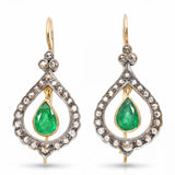 Vintage 17k Yellow Gold & Silver 2.46ctw Emerald & Diamond Earrings