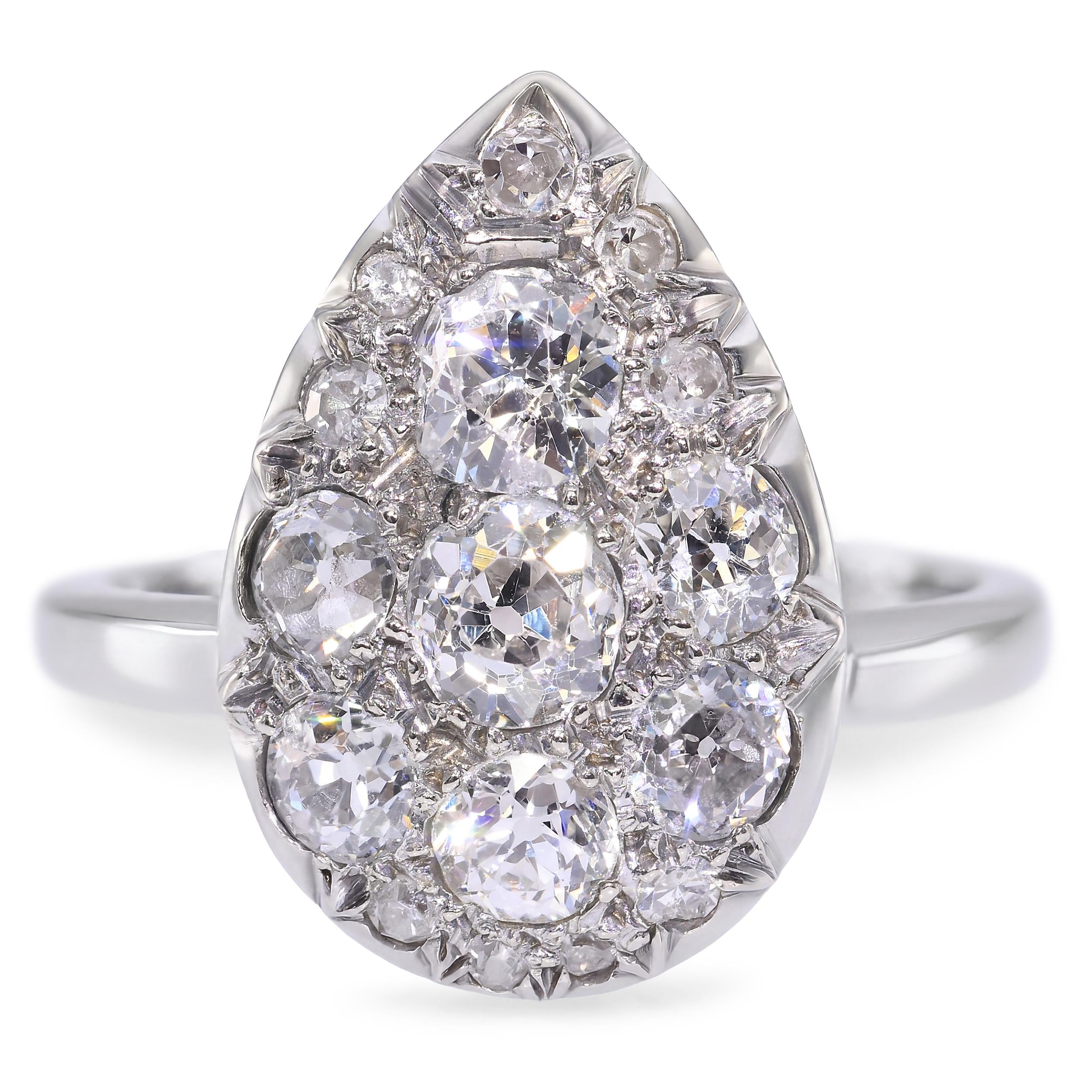 Vintage 14k White Gold 1.1tcw Old Mine Diamond Pave Ring
