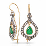 Vintage 17k Yellow Gold & Silver 2.46ctw Emerald & Diamond Earrings