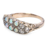 Antique 8k Yellow Gold 0.36tcw Old Mine Cut Diamond and Opal Filigree Ring