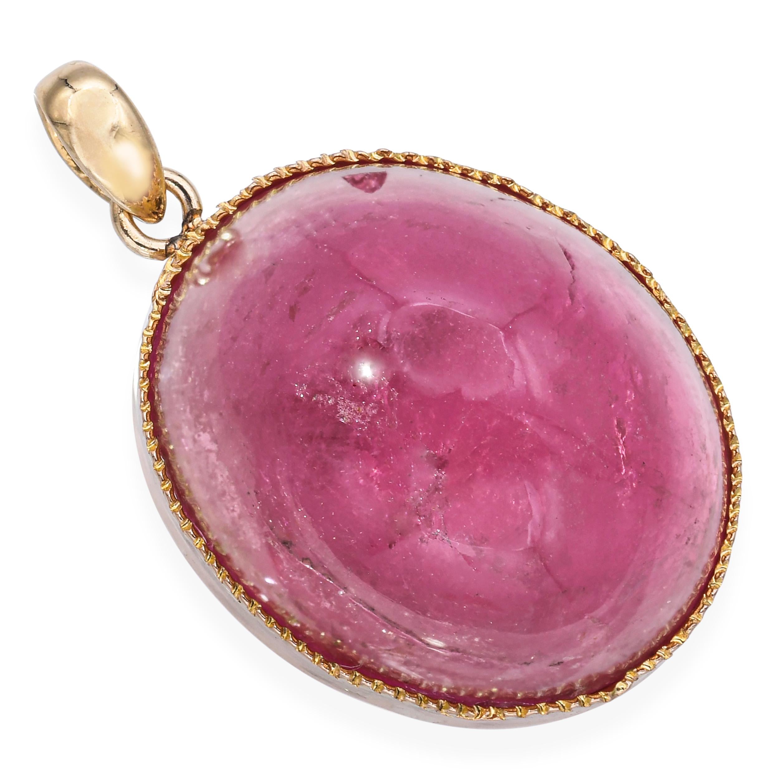 Vintage Yellow Gold 36ct Pink Tourmaline Cabochon Pendant