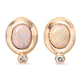 Vintage 13k Yellow Gold Opal & Diamond Earrings