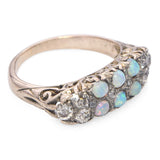 Antique 8k Yellow Gold 0.36tcw Old Mine Cut Diamond and Opal Filigree Ring
