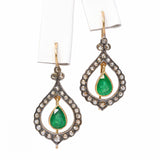 Vintage 17k Yellow Gold & Silver 2.46ctw Emerald & Diamond Earrings