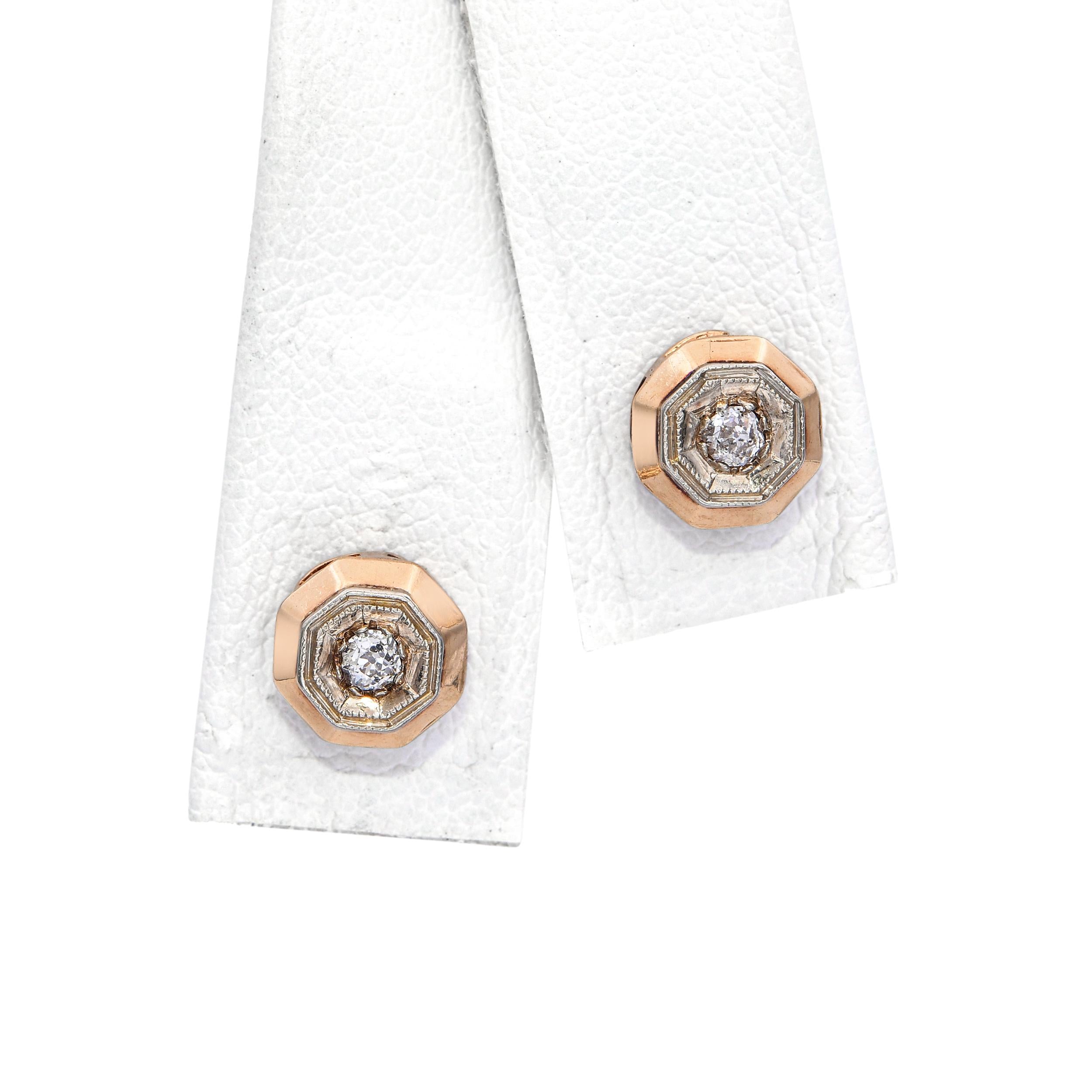 Antique 14k Yellow Gold Old European Cut Diamond Stud Earrings