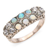 Antique 8k Yellow Gold 0.36tcw Old Mine Cut Diamond and Opal Filigree Ring