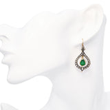 Vintage 17k Yellow Gold & Silver 2.46ctw Emerald & Diamond Earrings