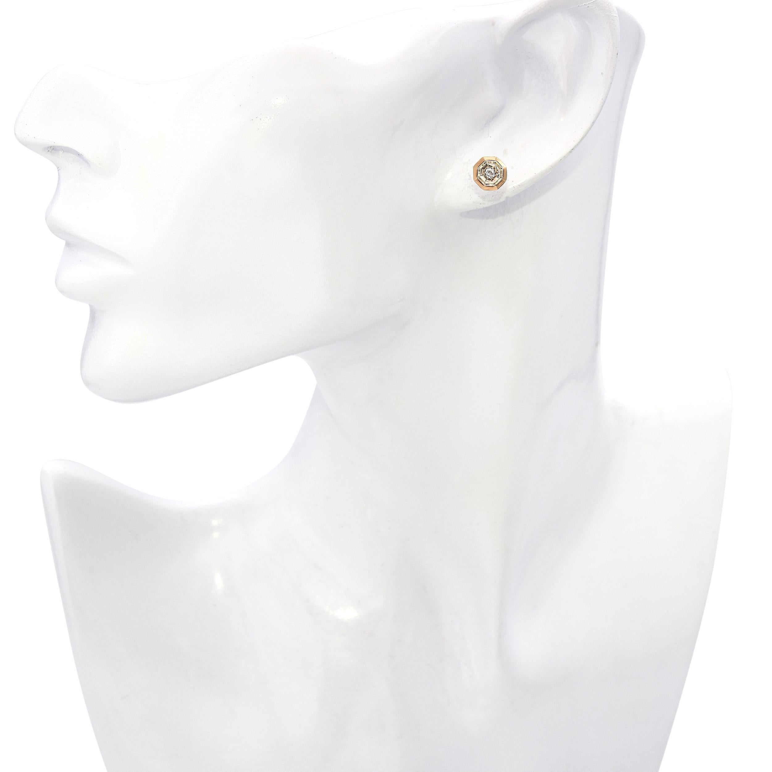 Antique 14k Yellow Gold Old European Cut Diamond Stud Earrings