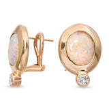 Vintage 13k Yellow Gold Opal & Diamond Earrings