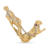 Erte 14k Yellow Gold Sultry Woman with Cheeta Diamond and Ruby Brooch Pin