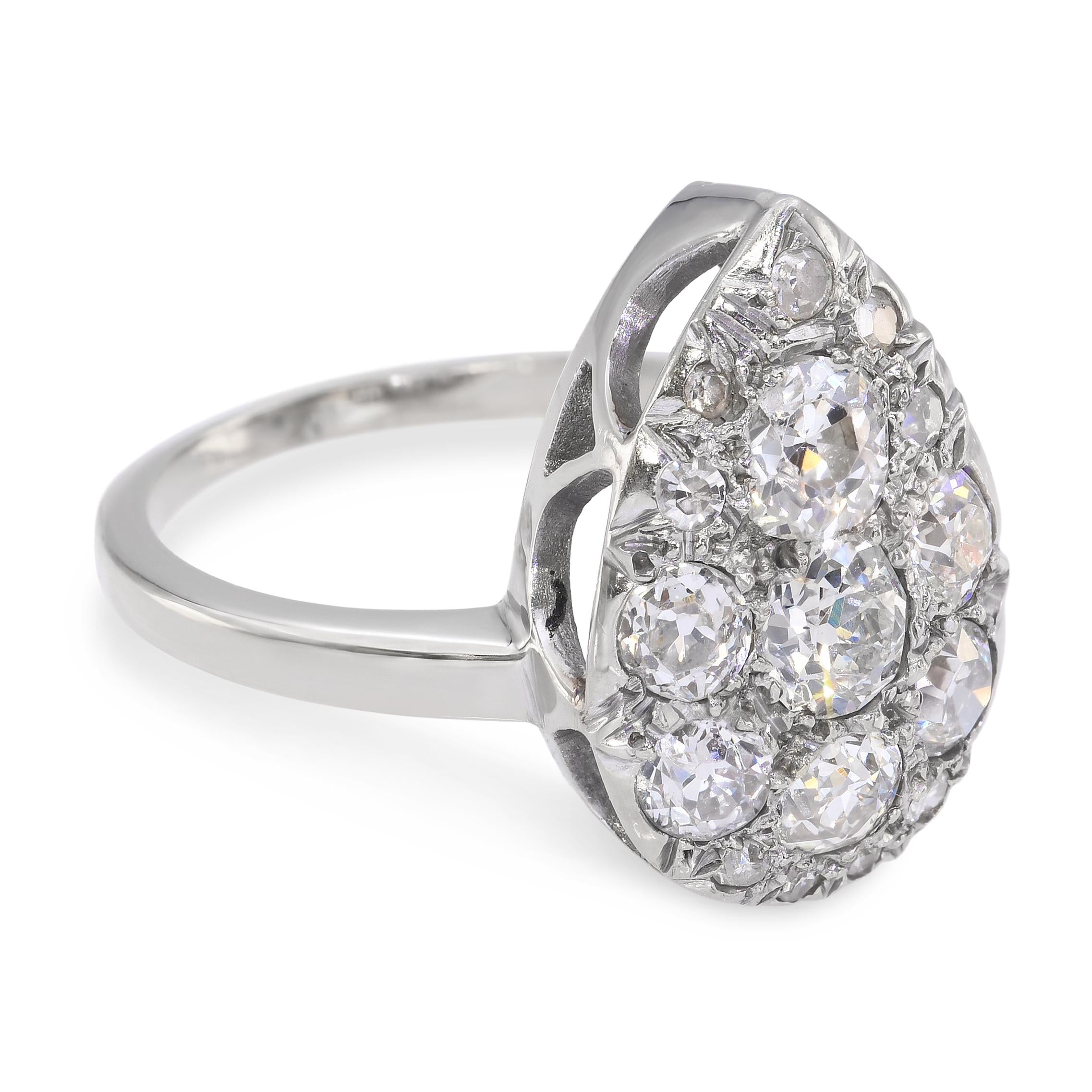 Vintage 14k White Gold 1.1tcw Old Mine Diamond Pave Ring