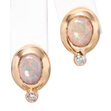 Vintage 13k Yellow Gold Opal & Diamond Earrings