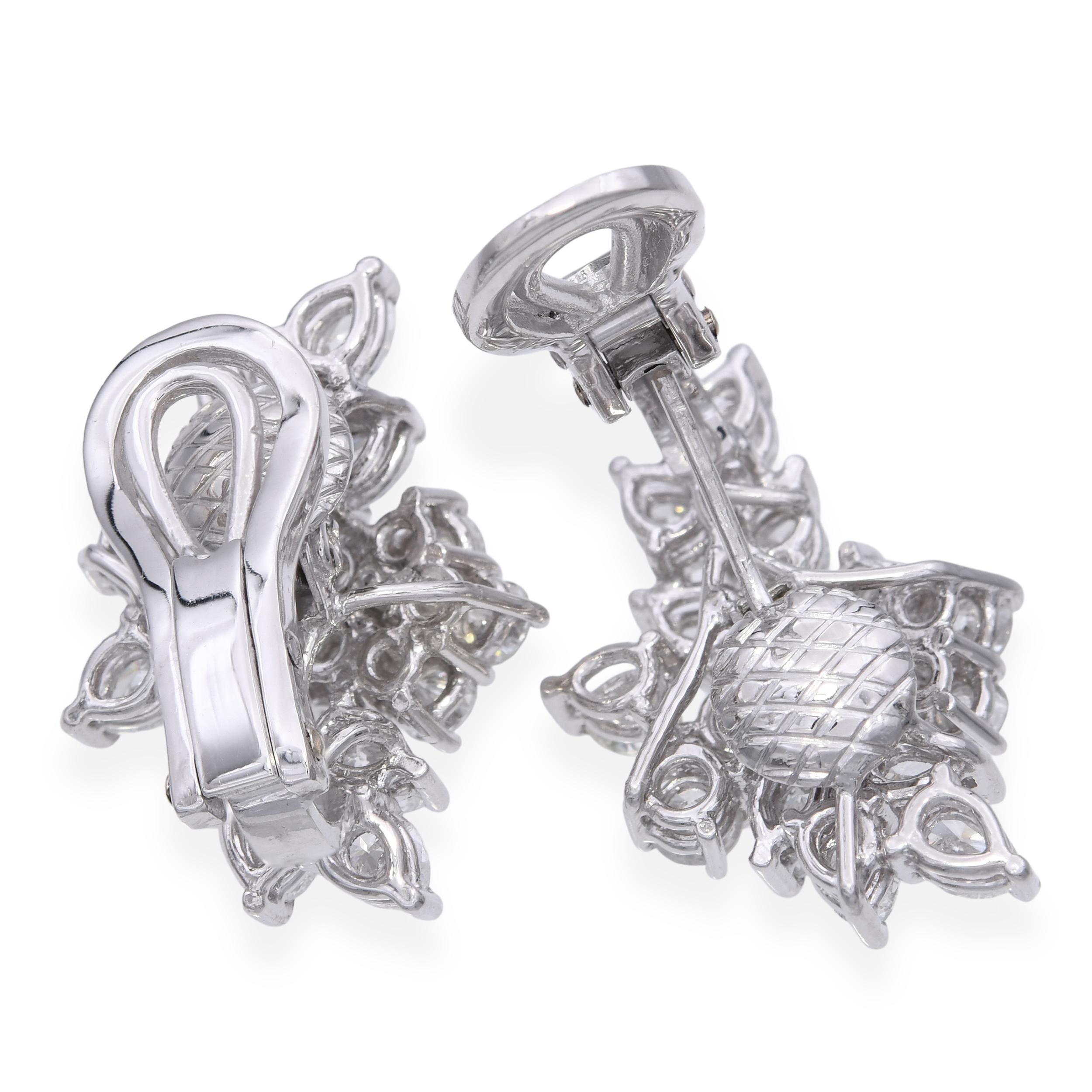 Platinum 6.14tcw Round and Pear Diamond Cluster Earrings